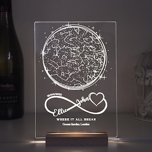 Mappa stellare personalizzata per data, luce notturna delle costellazioni, mappa del cielo notturno per fidanzamento, regalo mappa stellare personalizzato per lui e per lei, regalo di Natale per lei