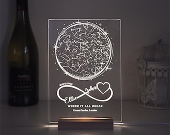 Custom Star Map by Date, Constellation Night Light, Night Sky Map for Engagement,Custom Star Map Gift for Him and Her,Christmas Gift for Her