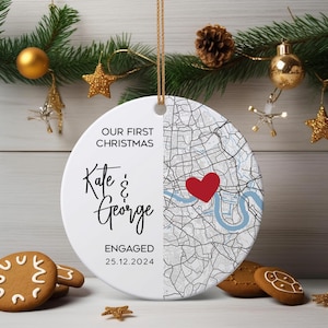 Adorno de ubicación de compromiso: regalo memorable para recién casados, nuestro primer recuerdo de Navidad y aniversario para él, regalo de anuncio de pareja