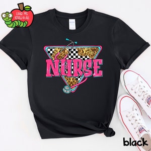 Racing Nurse T-Shirt, Cute Nurse Tee, Racing Hot Pink Nurse Shirt, Back to School, First Day of School, Meet the Teacher, Checkered Leopard
