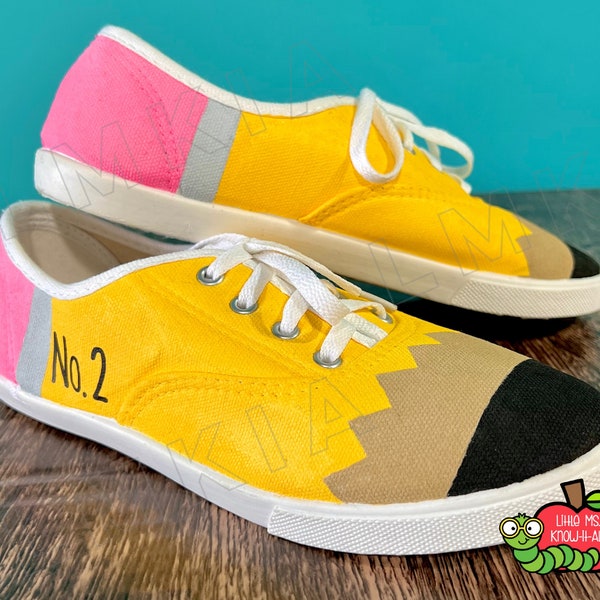 Adult Hand-Painted Pencil Shoes, Cute Teacher & Student Gift, School Shoe, Teacher Appreciation End of Year, Back to School, First Day, Vans