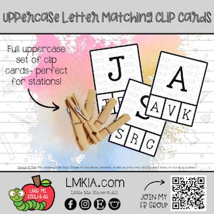 Tarjetas con recortes para unir letras mayúsculas. Recursos para el aula, imprimibles para docentes, juegos de estaciones, práctica de reconocimiento de letras, lectura, aprendizaje.