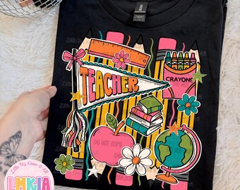 Camiseta divertida para profesores con diseño de lápiz a rayas