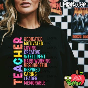 Lehrer Neon Bunter Festzelt Buchstabe Positive Affirmationen T-Shirt, Erster Schultag, Zurück zu Schulshirt für Lehrer, Schüler des Lehrers