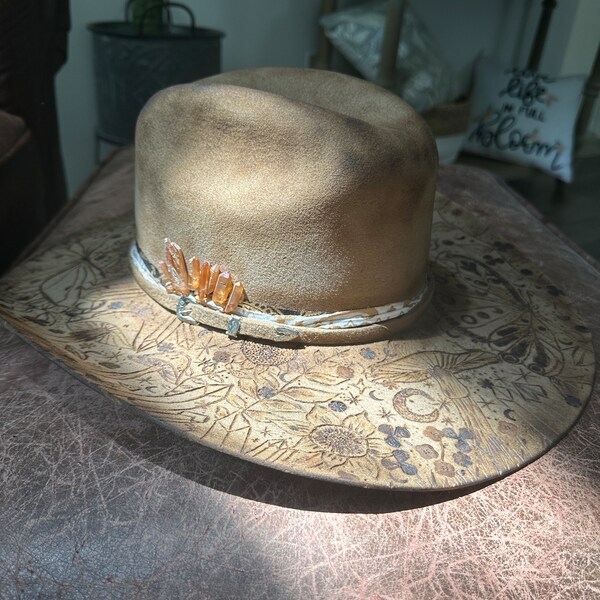 Custom Burned Felt Cowboy Hat