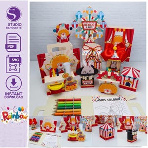 CIRCUS Birthday Party Favor Digital Box -studio, PDF, SVG