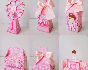 Pink ballerina Birthday Party Favor Digital Box - studio and pdf