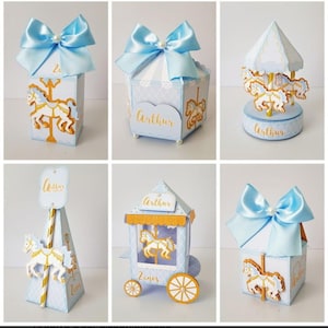 Archivo imprimible DIY Carrusel de niño Fiesta Favor. cajas de regalos Decoración de fiestas y cajas de regalo. Bolsa de golosinas estudio y pdf