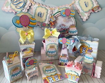 DIY Printable File happy birthday Party Favor. goody boxes. Party decoration and gift boxes. Bag of goodies studio and pdf
