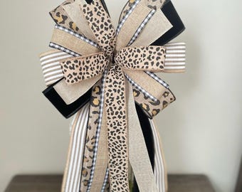 Farmhouse Bow, Leopard Print Bow, Farmhouse Lantern Bow, Farmhouse Decor, Animal print Bow, Gift Topper, Farmhouse Wreath Bow