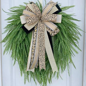 Bead Grass Wreath with Customizable bow, Button Fern Wreath, Year Round Front Door Wreath, Modern Farmhouse Door Decor