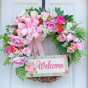 Peony Wreath, Pink Wreath For Spring And Summer, Porch Decor, Front Door Decor, Floral Wreath, Pink Floral, Welcome Wreath, Flower Wreath