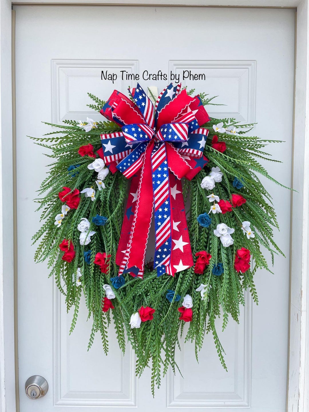 Patriotic Wreath, 4th of July Wreath, Red White and Blue Floral Wreath ...