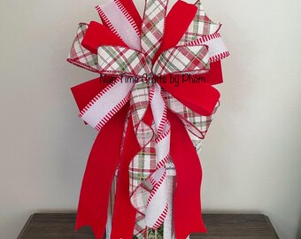 Christmas Bows for Wreath, Candy Cane Bow, Red, White and Green Bow, Holiday Decor, Lantern Bow, Bow Tree Topper, Decorative Bow