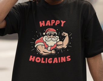 Happy Holigains Christmas Gym Shirt, Pump Cover, Christmas Shirt, Santa Shirt, Christmas Gym Gift, Gym Rat Shirt, Workout Shirt, Xmas Shirt