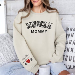 Custom Muscle Mommy Gym Pump Cover With Kid Name On Sleeve, Personalized Gym Mom Sweatshirt, Workout Sweatshirt For Women, Gym Gifts For Her
