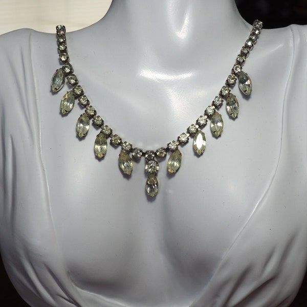 Vintage 1920s Rhinestone Choker Necklace With Extender Silver Tone Unique