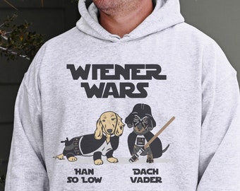 Wiener Wars Dachshund Unisex Hooded Sweatshirt - Star Wars Inspired - Dachshund Humor - Doxie - Dog Lovers - Funny Wiener Dog Gift