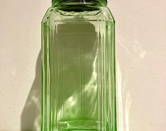 1930s Green Uranium Depression glass jar