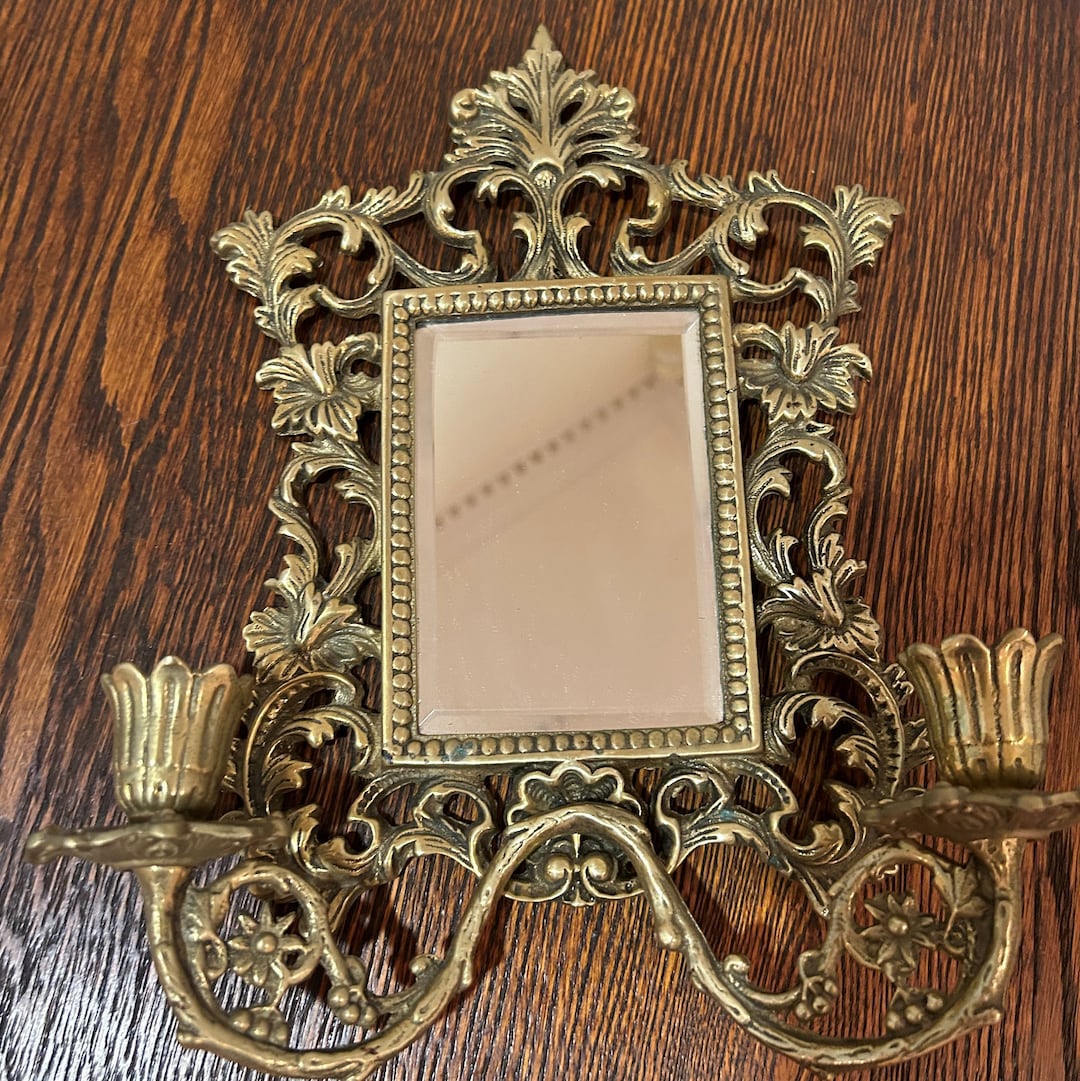 Vintage Wall Mirror With Candle Holders Etsy