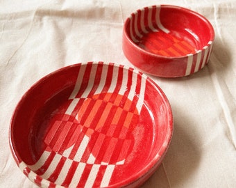 SET OF TWO / Ceramic Platter, Accessory Holder, Jewelry Platter, Decorative Plate, Red Geometric Minimalist Vase