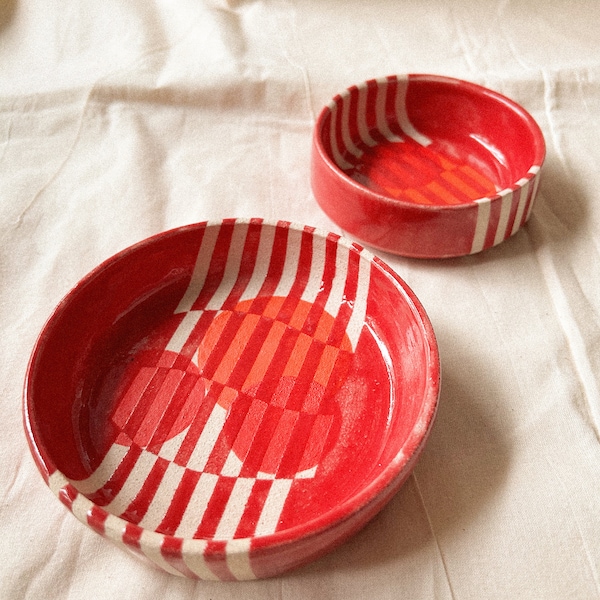 SET OF TWO / Ceramic Platter, Accessory Holder, Jewelry Platter, Decorative Plate, Red Geometric Minimalist Vase