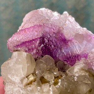 Purple & White Stepped Fluorite with UV reactive Calcite on Matrix - raw specimen, beautiful natural stepped details!