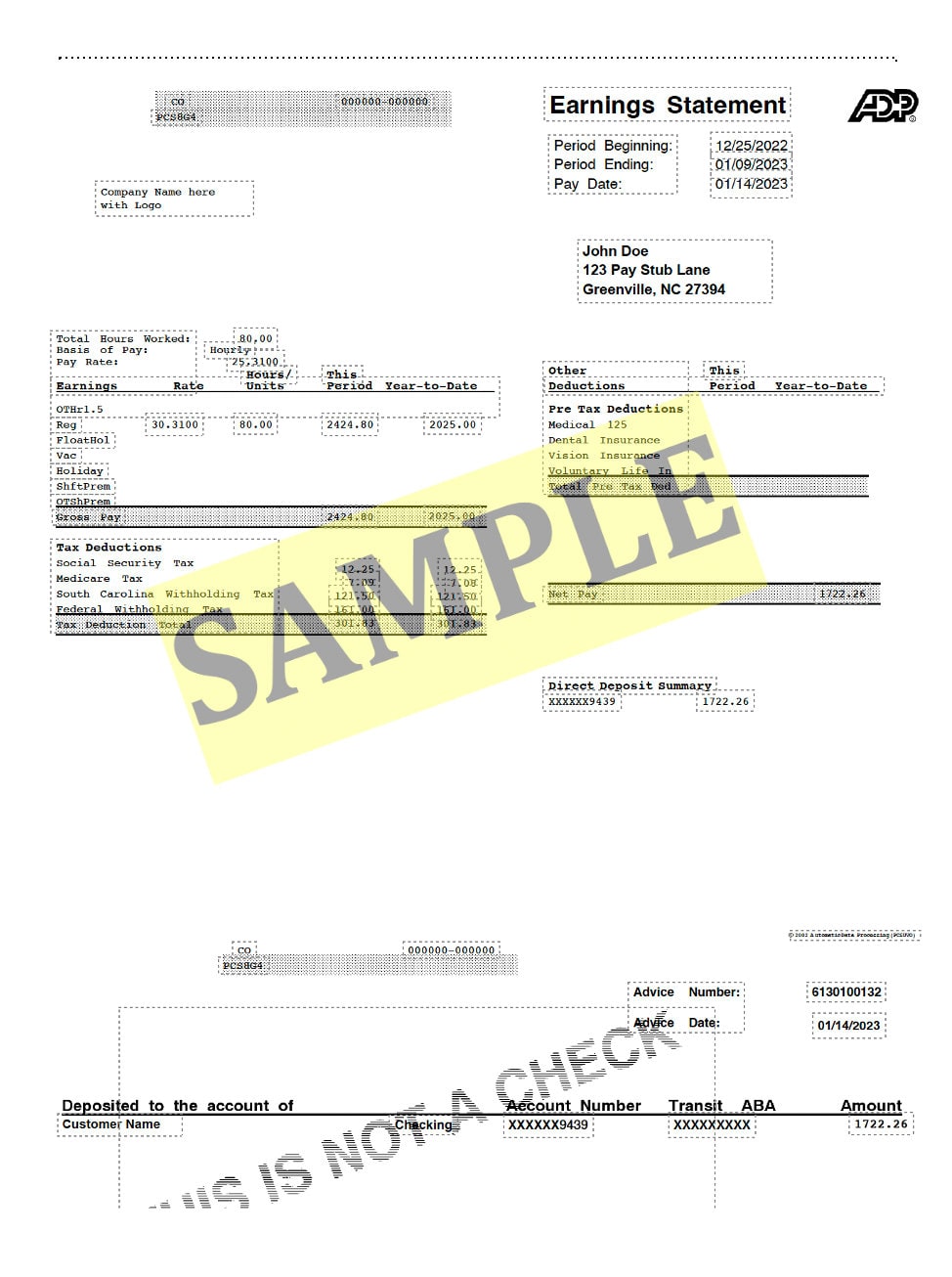 Editable ADP PAYSTUB Etsy