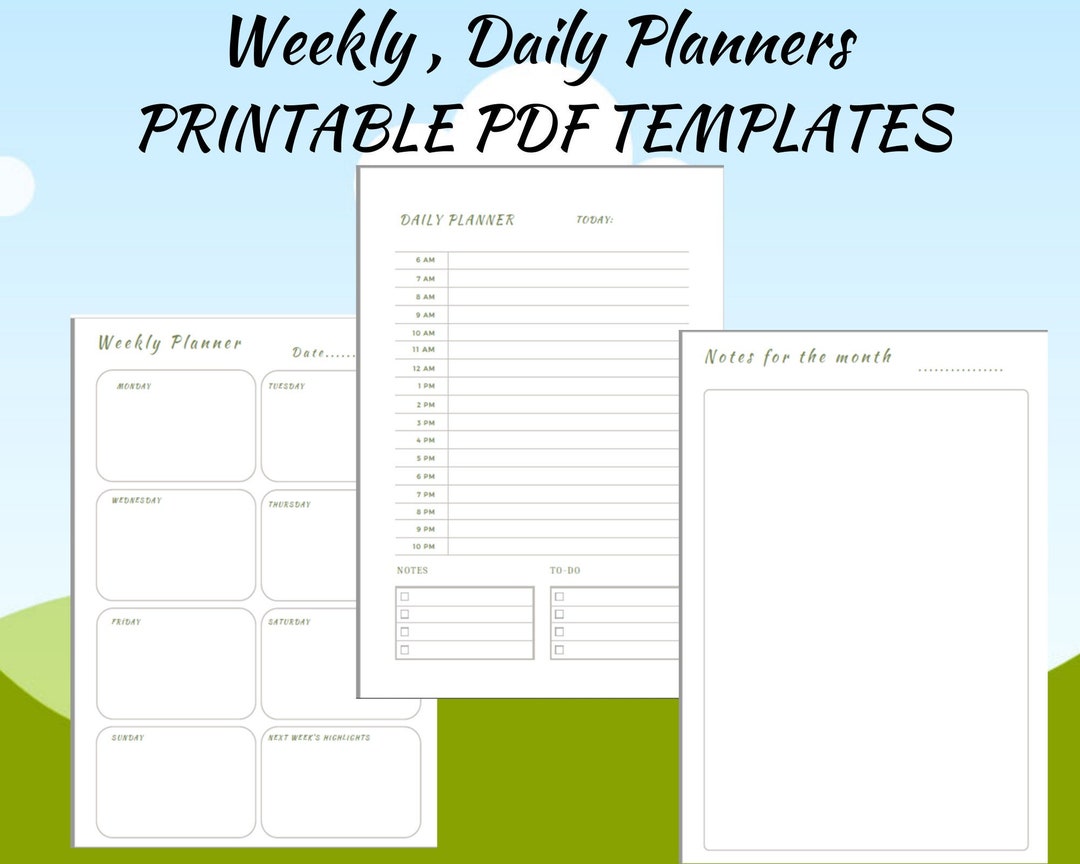 Weekly Planner Printable Daily Planner With Notes Page Etsy
