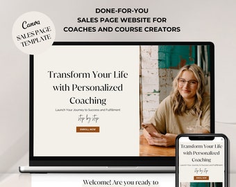 Canva Website Template For Coaches & Course Creators, Canva Template, Canva Sales Page, Coaching Canva Template, Coaching Course Sales Page