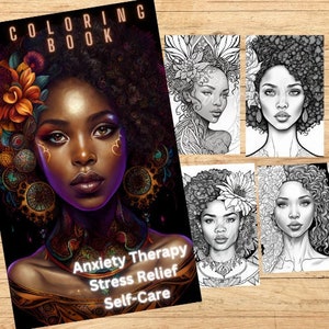 Melanin Queen Collection Volume 1 - 15 Coloring Pages, Adults + kids - Instant digital download - Grayscale Coloring Pages