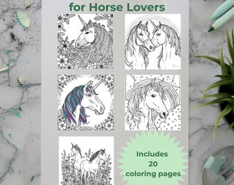 12 Printable Horse Coloring Pages for Kids And Adults Coloring Line Art Instant Download Fantasy Unicorns Activity Pages My All Out Horses