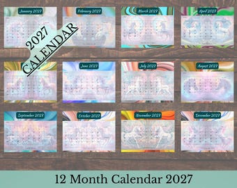 2027 Calendar Editable Digital Download Printable Unicorn with Swirl Colors Monthly Equestrian Wall Art Equine Horse Lover Office Gift