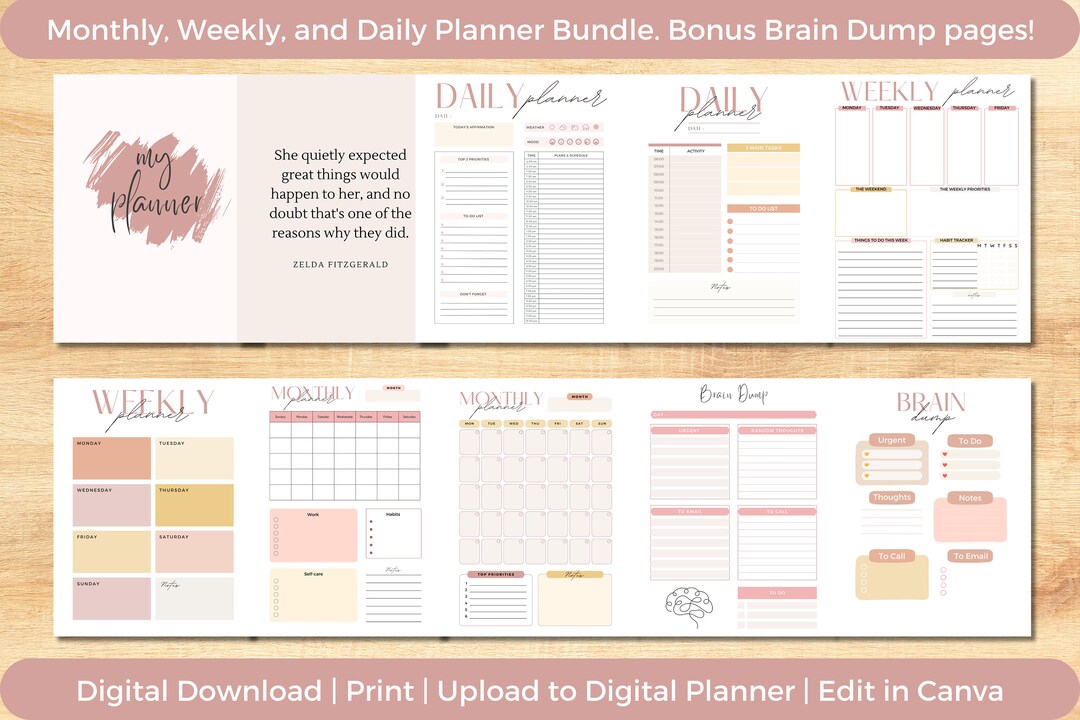 Daily Weekly Monthly Planner Bundle Digital Download - Etsy