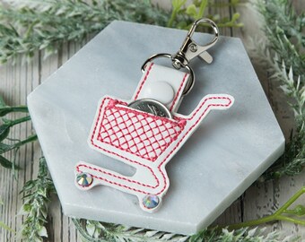 Quarter Keeper Keychain, Shopping Cart Keychain, Grocery Quarter Key Fob, Embroidered Keychain, Made in Canada, Aldi Keychain,Quarter Holder