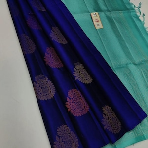Reiner Kanchipuram Soft Silk Saree - Blauer und Türkis Handloom Saree, der zu 100% zertifiziert ist