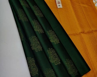 Blue Kanchipuram Handloom Soft Silk Saree with Golden