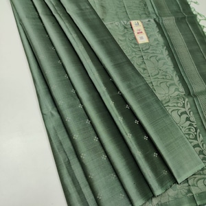 Pure Kanchipuram Soft Silk Saree - Sage Green Handloom Saree that is 100% certified