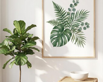 Sage Green Botanical Leaves Print – Minimalist Watercolor Plant Wall Art (Digital Download)