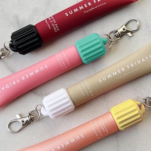 Fluted Lip Balm Keychain Cap: Travel Lip Gloss Holder and Badge Reel Accessories image 2