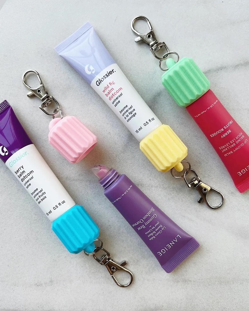 Fluted Lip Balm Keychain Cap: Travel Lip Gloss Holder and Badge Reel Accessories image 6