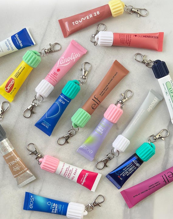 Fluted Lip Balm Keychain Cap: Travel Lip Gloss Holder and Badge