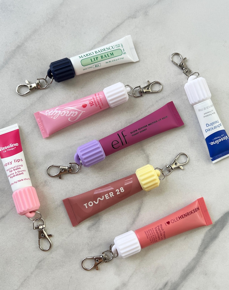 Fluted Lip Balm Keychain Cap: Travel Lip Gloss Holder and Badge Reel Accessories image 10