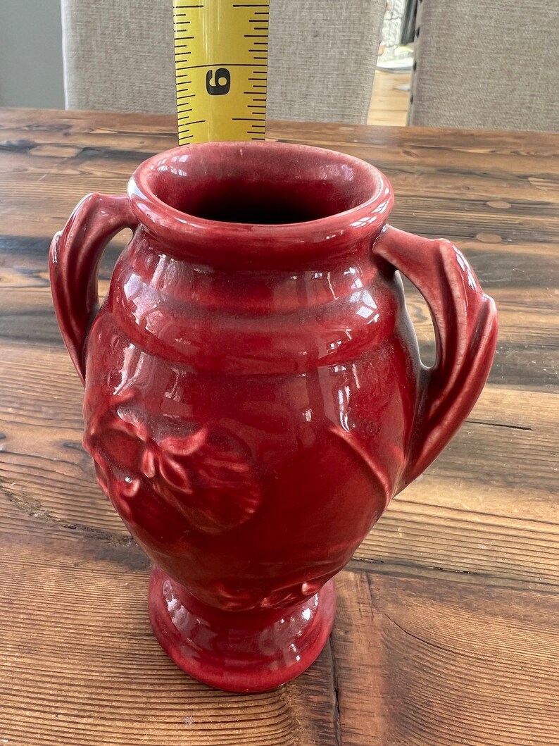 Vintage Shawnee Pottery Double Handle Marked USA With Embossed Flowers