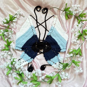Custom Handmade Crochet Butterfly Crop Top Tie On Bikini Cover Up Vacation Outfit Party Top