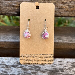 Rose Patterned Glass Drop Earrings - Handmade Wire-wrapped Nickel Free Wire Hypoallergenic