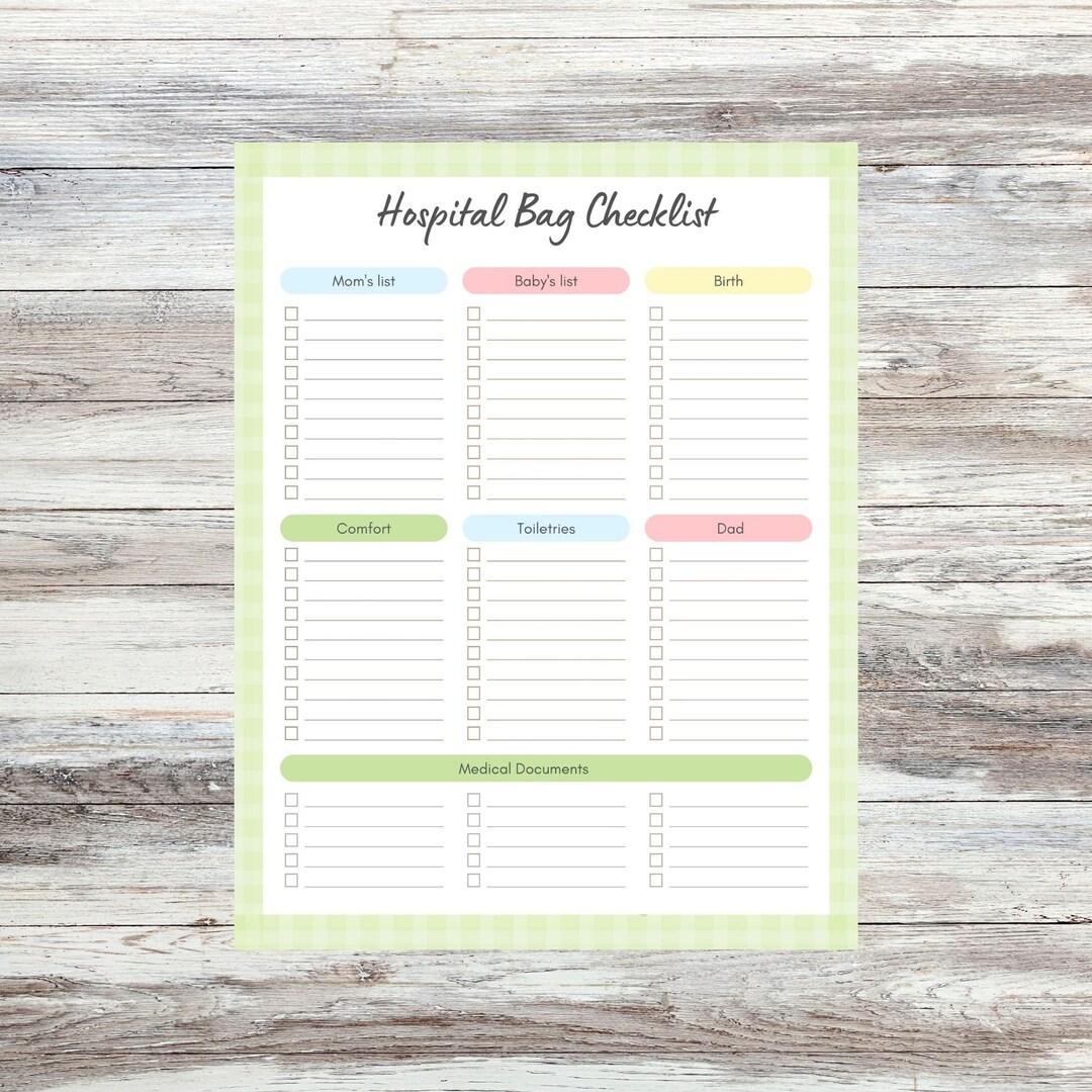 Hospital Bag Checklist Printable, Hospital Bag Essentials, Hospital Bag ...
