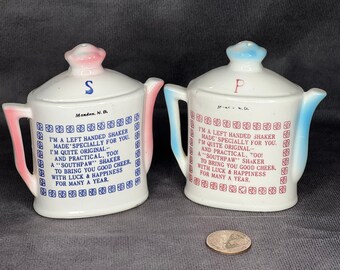 Vintage MCM Porcelain Left Handed Salt and Pepper Shakers Japan Great Lefty Gift