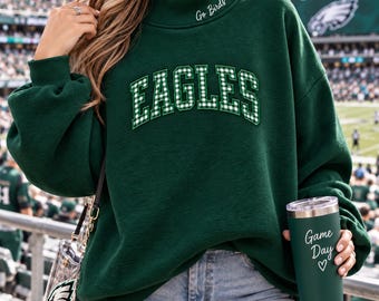 Personalized Embroidered Mock neck Sweatshirt: Eagles Football women’s sweatshirt Football Hoodie City Pride Pullover, Mom Fan Gift Crewneck