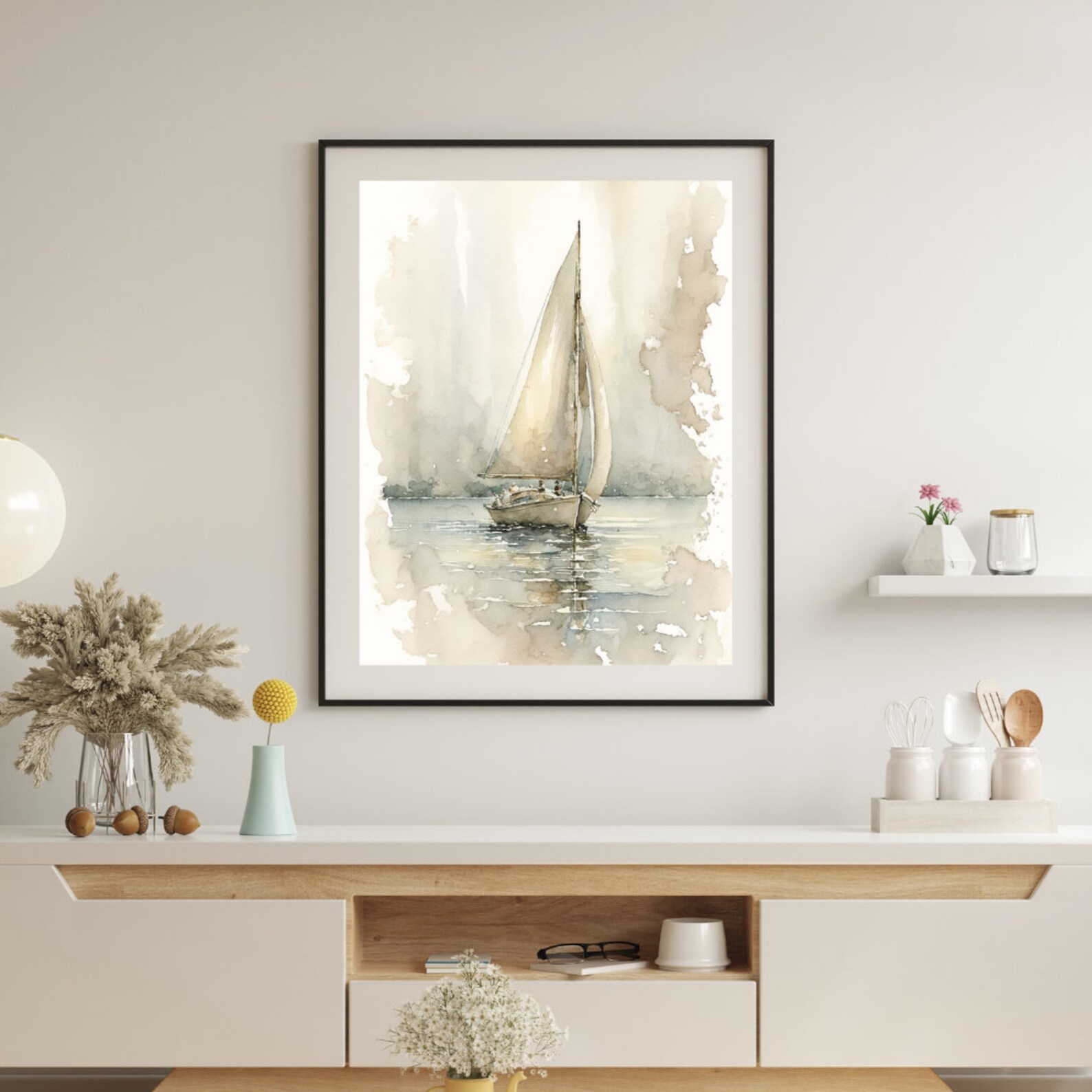 Digital Art Download Sailboat Watercolor Neutral Home Decor Printable ...